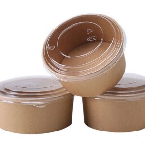 Brown Kraft Salad Bowl 500ml With Clear Lid Disposable Takeout Food Containers 50 Sets