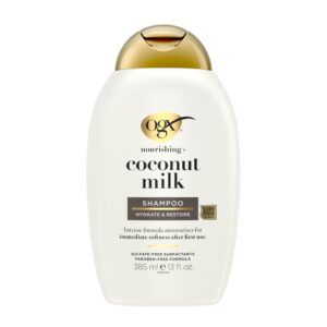 OGX Nourishing+ Coconut Milk Shampoo, New Gentle and pH Balanced Formula, 385ml - Paraben-Free Haircare for Soft, Hydrated, and Lustrous Locks