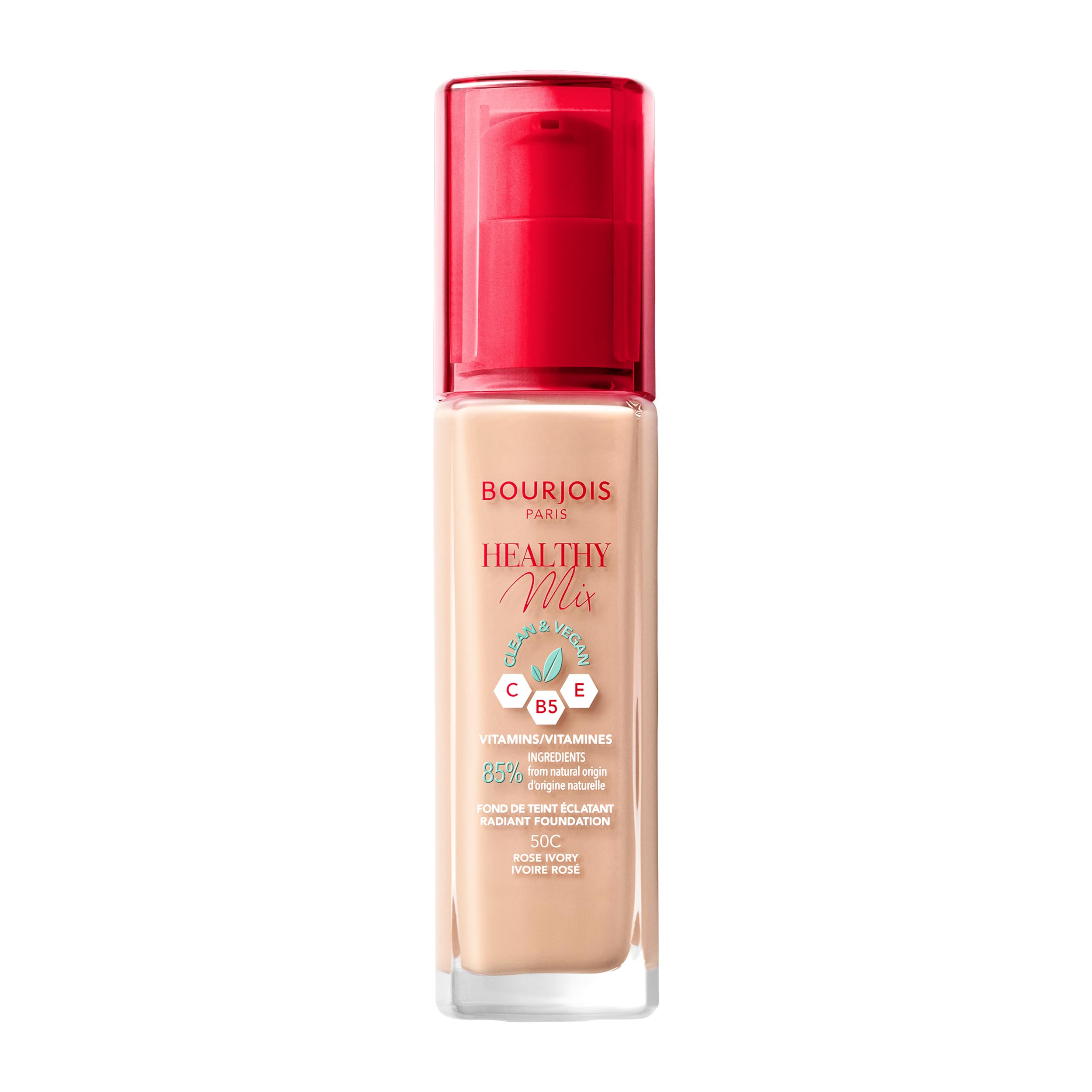 Bourjois Healthy Mix Clean Foundation – Liquid Foundation, Vegan Formula, Makeup – 50C Rose Ivory, 30ml (1.1oz)