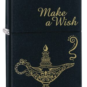 Zippo Classic Lighter 218 Mp402953 Make A Wish In Gold Color Print With Arabian Lamp Design | Windproof | High Polish Chrome Metal | Black
